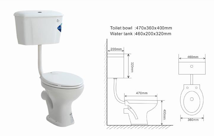 Ceramic Wall Mounted Two Piece Toilets Split Hanging WC Bathroom 4.5L