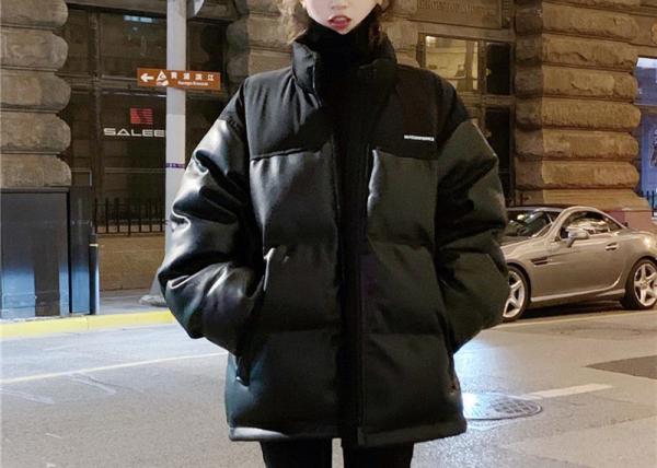 Buy cheap Winter Over Size Ladies Puff Jacket Pleather Coat Quilted Black Women Jacket from wholesalers