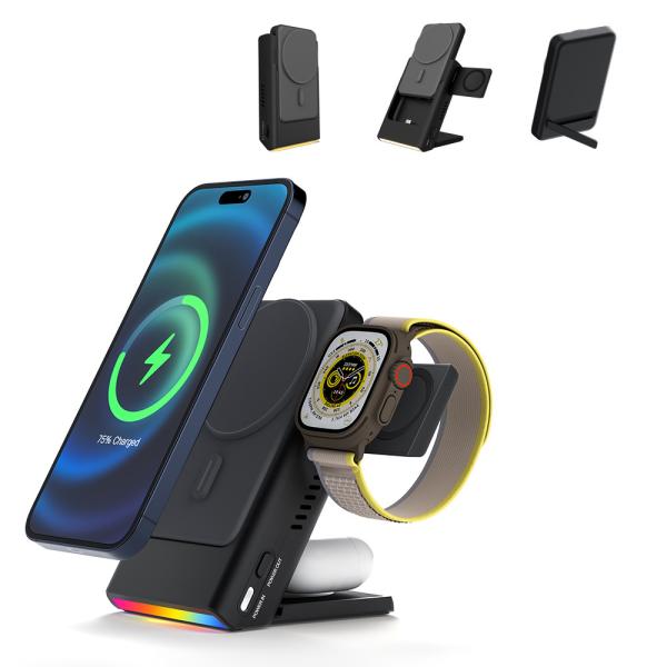 Buy cheap Travel Portable Wireless Charger Station Power Bank 3 In 1 Wireless Charger from wholesalers