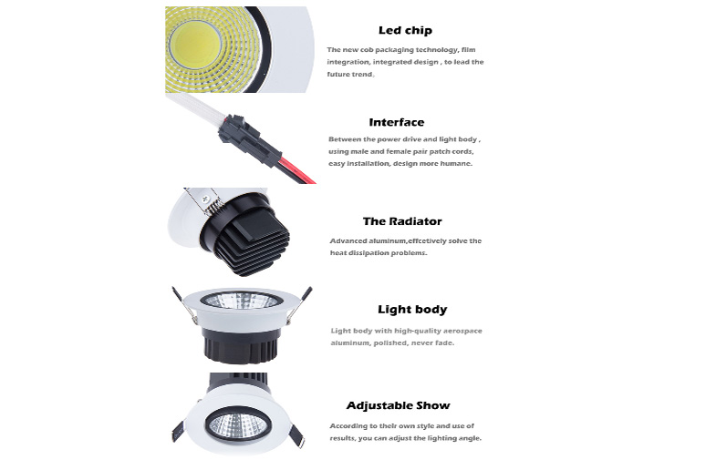 CE & Rohs & FC 10W COB LED Downlight Embedded Natural White LED Down Light Fixtures