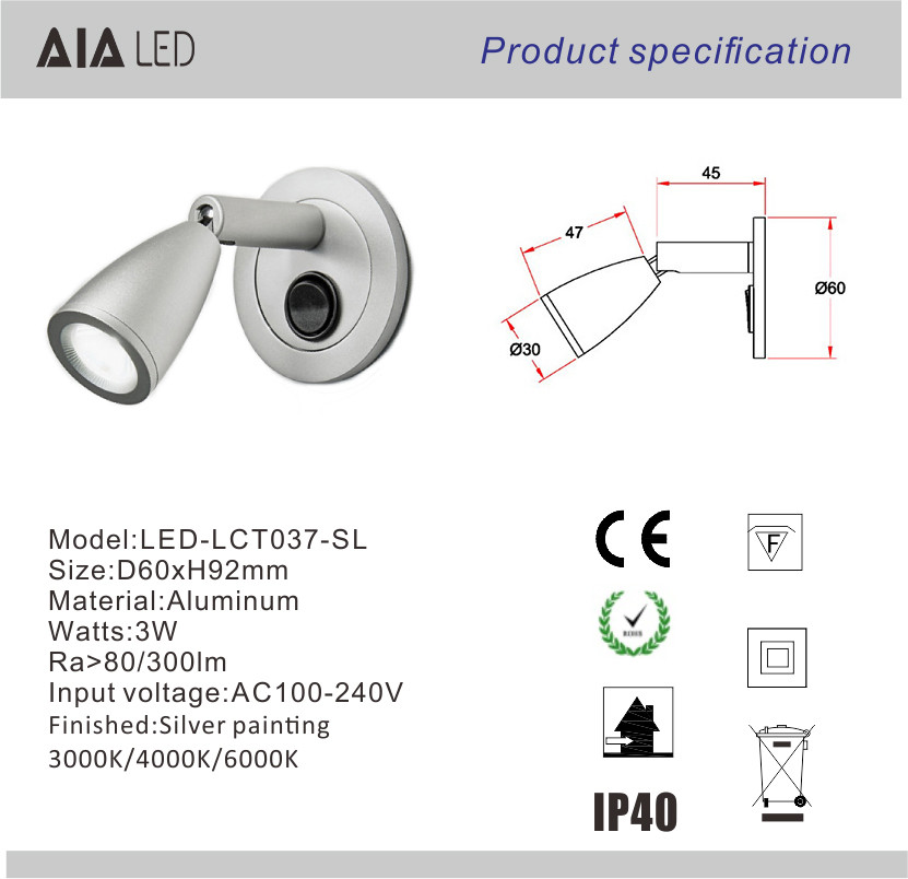 Surface mounted hotel 3W pulldown led bed wall lamp for bedroom accordion wall lamp for bedside
