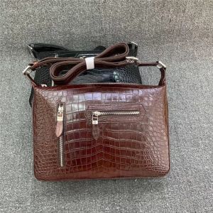 Buy cheap Exotic Alligator Skin Men's Soft Shoulder Bag Authentic Real Crocodile Leather ZIP Satchels Purse Male Crossbody Bag from wholesalers