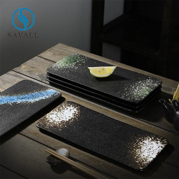 Buy cheap Rectangle Black Rustic Flat Porcelain Plate Thick Glaze Wear Resistant from wholesalers