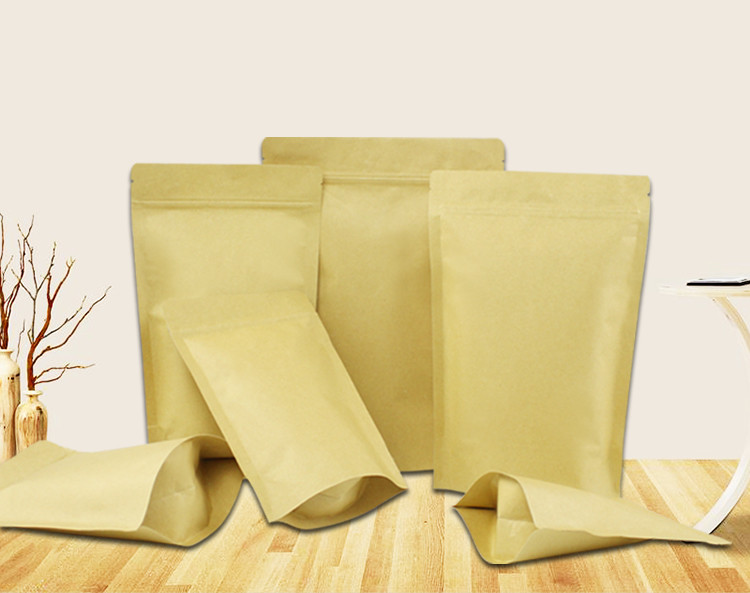 Custom Logo Kraft Paper Bag Pouch Brown Stand Up Zipper Bag With Aluminium Foil