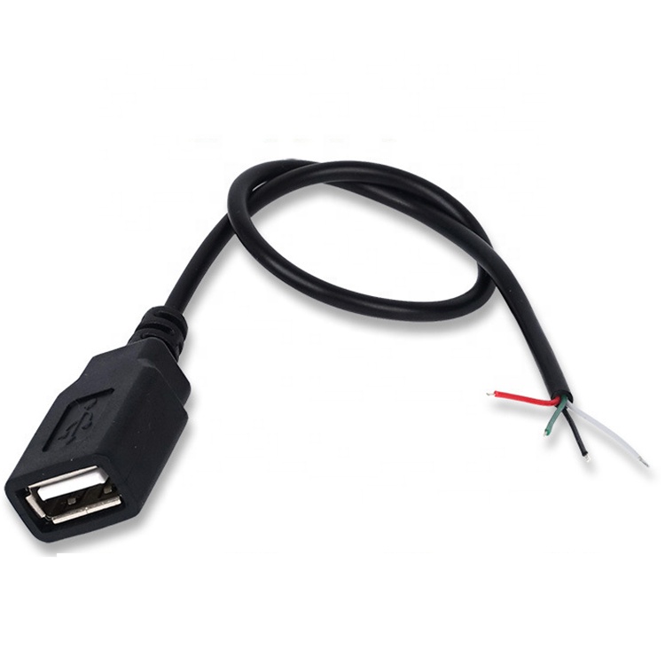 Male Female USB 2.0 Type A Plug to Free End Tinned Open Pigtail Wire Charger Cable for LED Strip