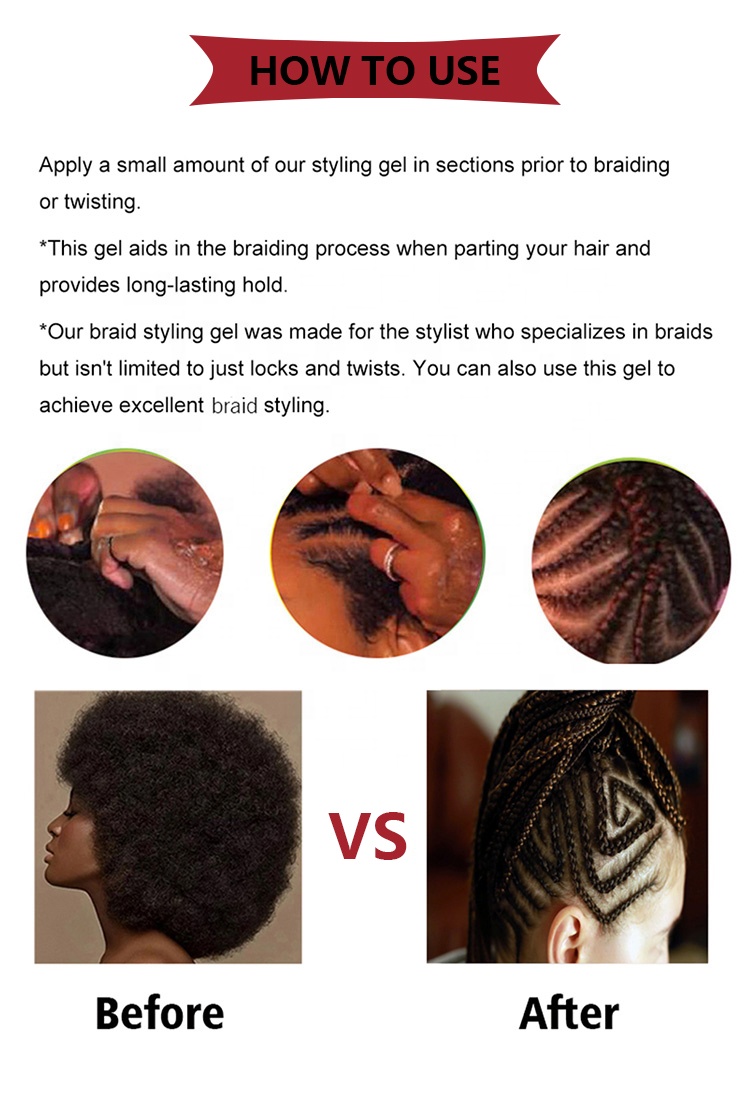 HAIR Loc Gel And Braid Gel Custom Logo 24 Hour Hold for Edg Control and Twist Styling