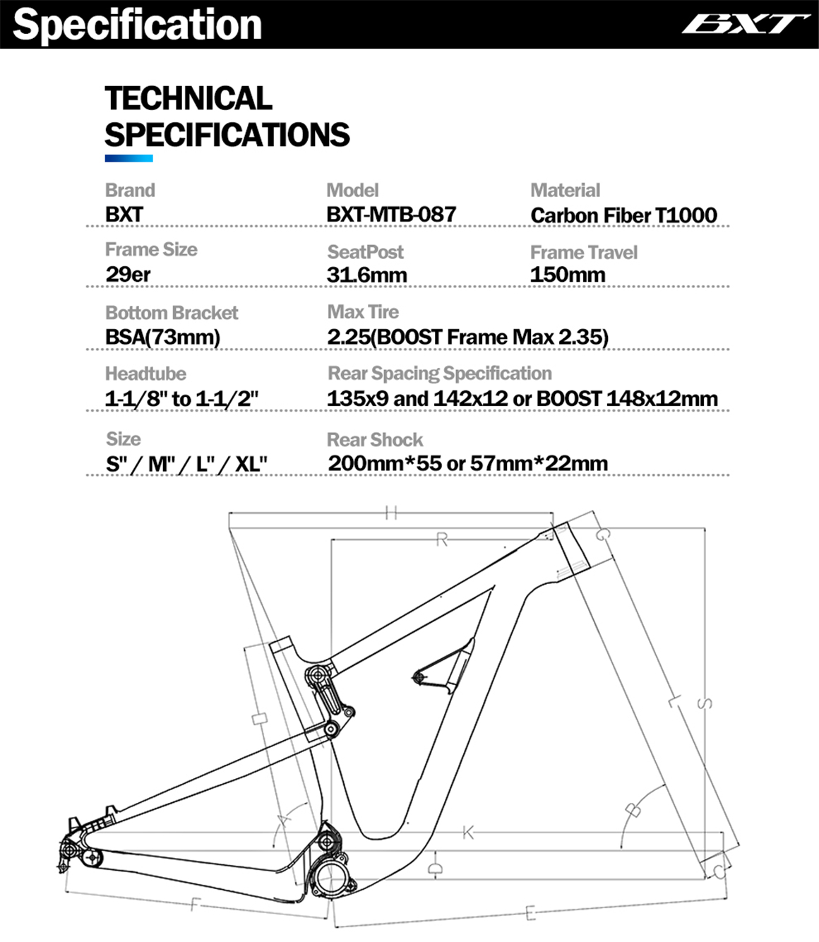 29er Carbon Full Suspension Frame AM Full Shockingproof Frame Travel 150mm