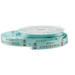 Christmas Foil Gold Printed Satin Ribbon For Gifts Wrapping Green Color