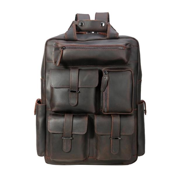 Buy cheap Mens Genuine Leather Bag 15.6 Inch Laptop Backpack Large Capacity Traveling Backpack Bag from wholesalers