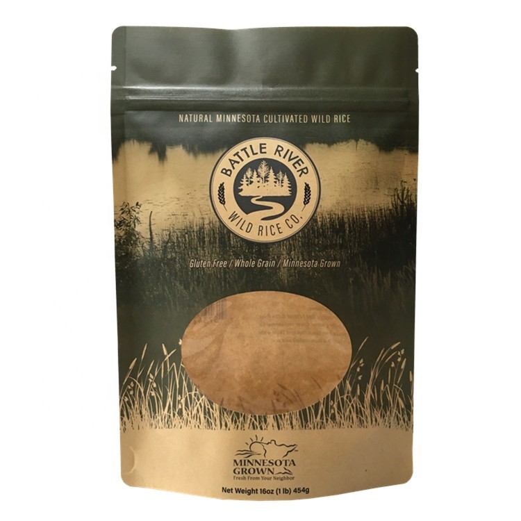 Food grade 3kg 5kg stand up pouch kraft paper bags for rice packaging