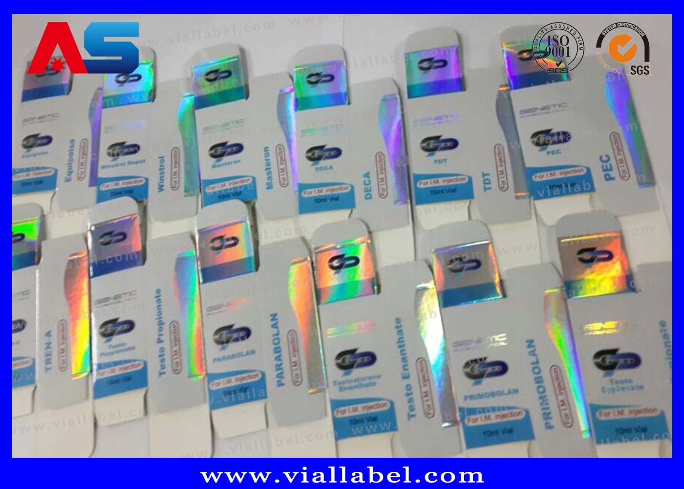 Medicine Storage 10ml Vial Boxes Bodybuilding Cardboard Hologram Laser Printing With Adhesive Label enanthate paper boxes
