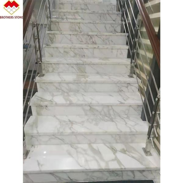 Buy cheap Villa Interior Stair Railing Made of Natural Marble Stone and Calacatta Gold Steps from wholesalers