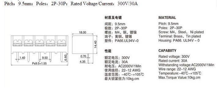RDHB9500 950 Barrier Style Terminal Blocks For Wire Connecting Pcb