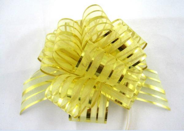 Buy cheap Yellow Blue Pink Pom Pom Pull Bow , Organza Striped Ribbons with Long Tulle Tails from wholesalers