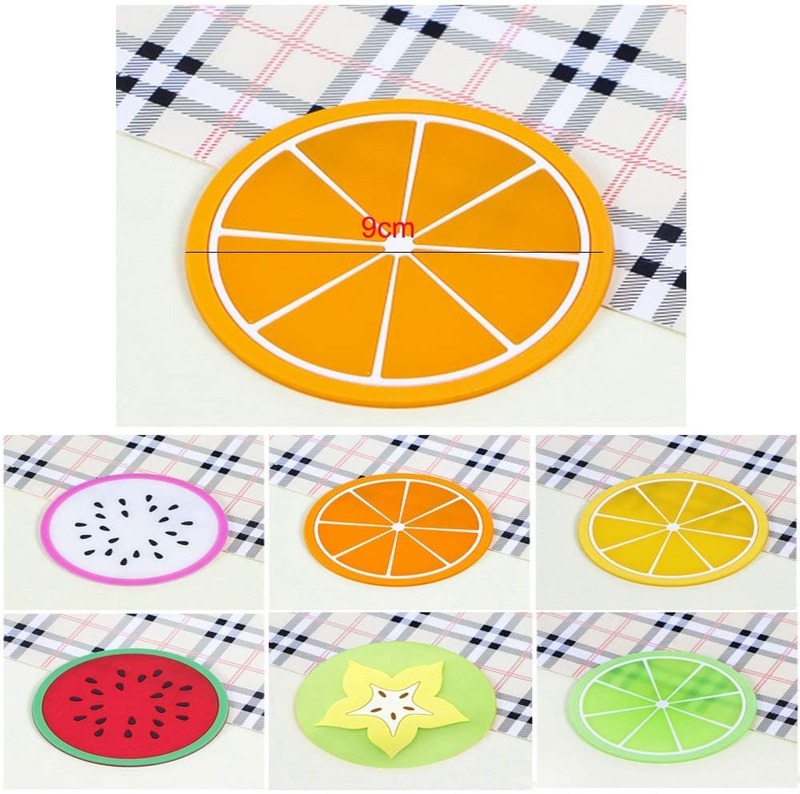 Minglu CM-009 Fruit Slice Silicone Coaster, Non-Slip Drink Cup Pad Tabletop Protection Colorful Slice Silicone Drink Coasters