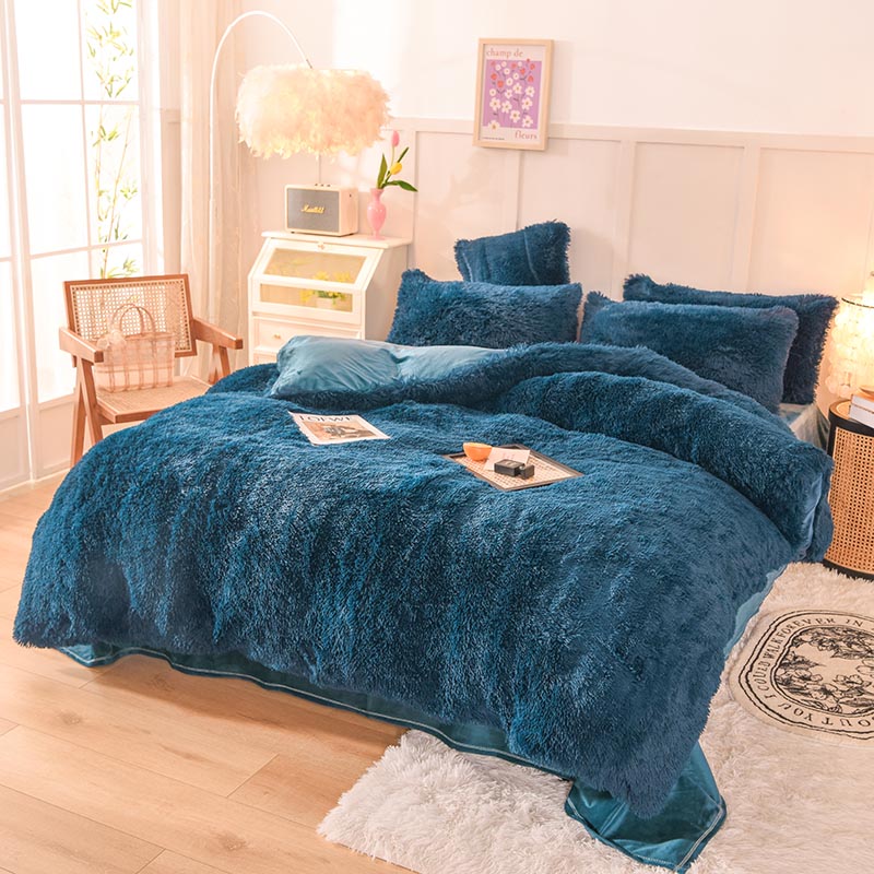 All-groups Rainbow Color Fur Velvet Fluffy Plush Soft Bedding Sheet Set for Kids Girl