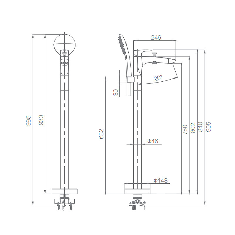 F2D9028C Bathtub Shower Mixer , Chrome Bathroom Bath Shower Mixer Tap