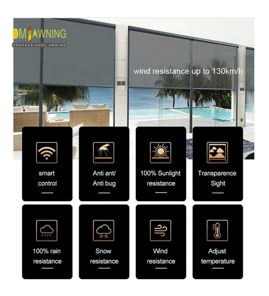 Aluminum Vertical Outdoor Sunscreen Roller Shades Room Zipper Track Shades