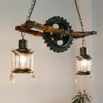American Design Glass Chandelier Retro Cafe Wooden Lamp Gear Industrial