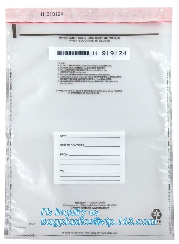 custom logo tamper tear proof plastic bank money envelopes mailing bag, Security Bag/Printed Plastic Security Bags For M