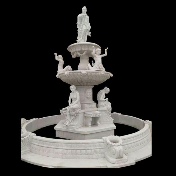 Garden Freestanding marble stone fountain with pool, china marble sculpture