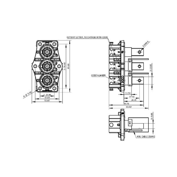 Touchproof High Current 200A 3 Pin Male Female Connector For Battery