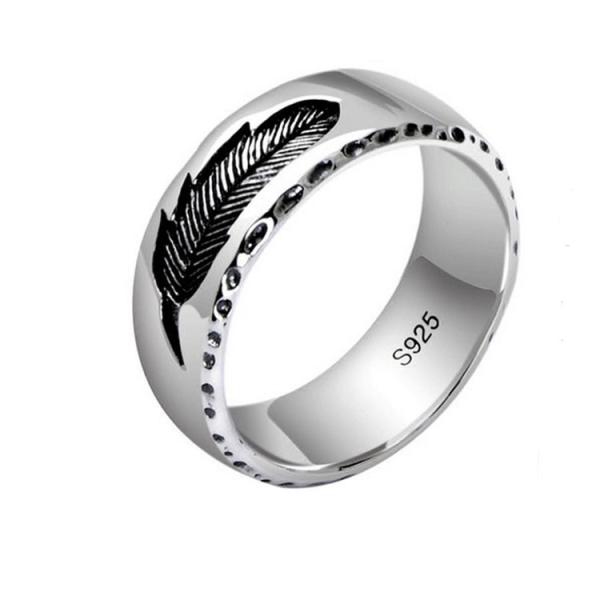 Mens Womens Simple Plain 925 Sterling Silver Feather Band Ring Finger Jewelry