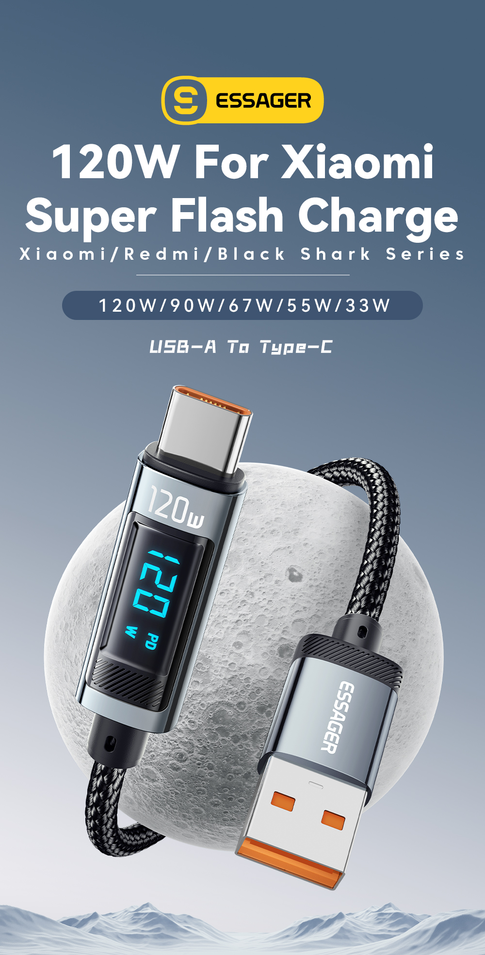 ESSAGER ES-X47 Series 120W Type C Charging Cable USB to USB C