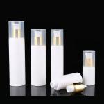 Small White Plastic Airless Cosmetic Bottles Gold Plating 30ml 100ml Capacity