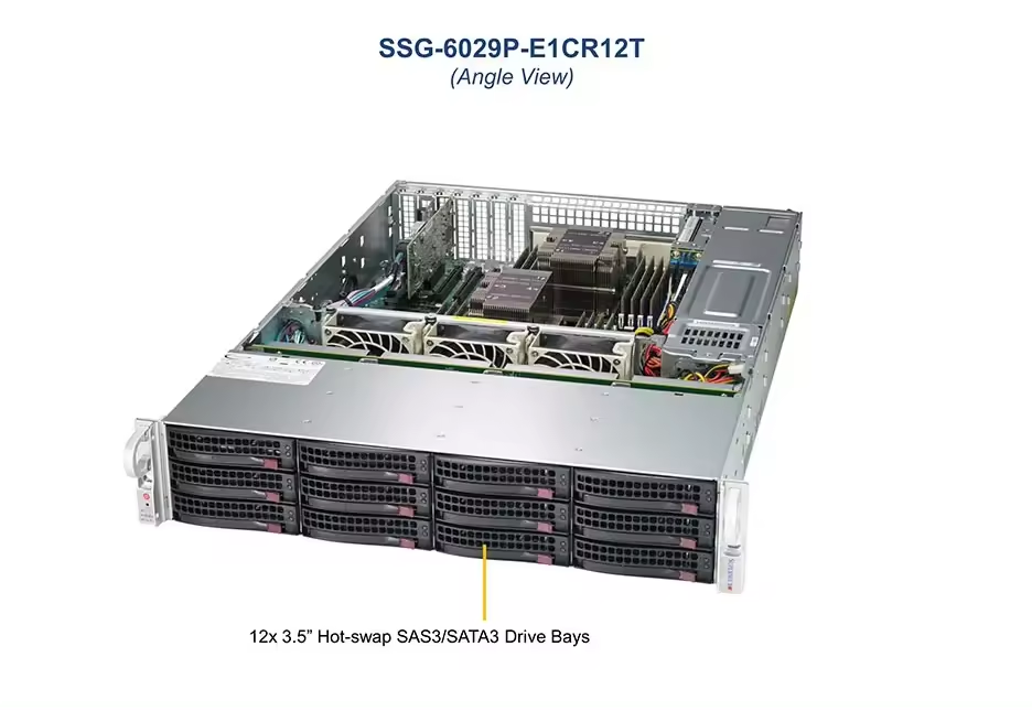 Supermicro 6029P-E1CR12T 2U Rackmount Server with 12x 3.5" SAS3/SATA3 Bays and 2x 10GbE