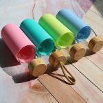 18oz Dishwasher Safe Round Glass Bottle Bamboo Lid Silicone Sleeve Tough
