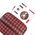 3pcs Red Black Plaid Polyester Cosmetic Bag For Travel