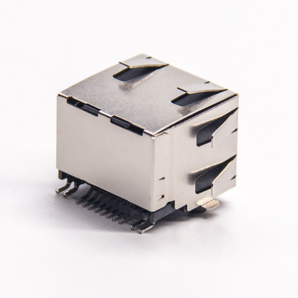LED SMT 8P8C RJ45 Modular Jack For Ethernet With Shrapnel 1 Port Solder Termination