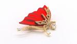 Red Petal Diamond Brooch Pin With Copper Clasp For Clothing