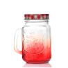 Buy cheap 500ml logo embossed fruit juice drink glass mason jar with handle and lid from wholesalers
