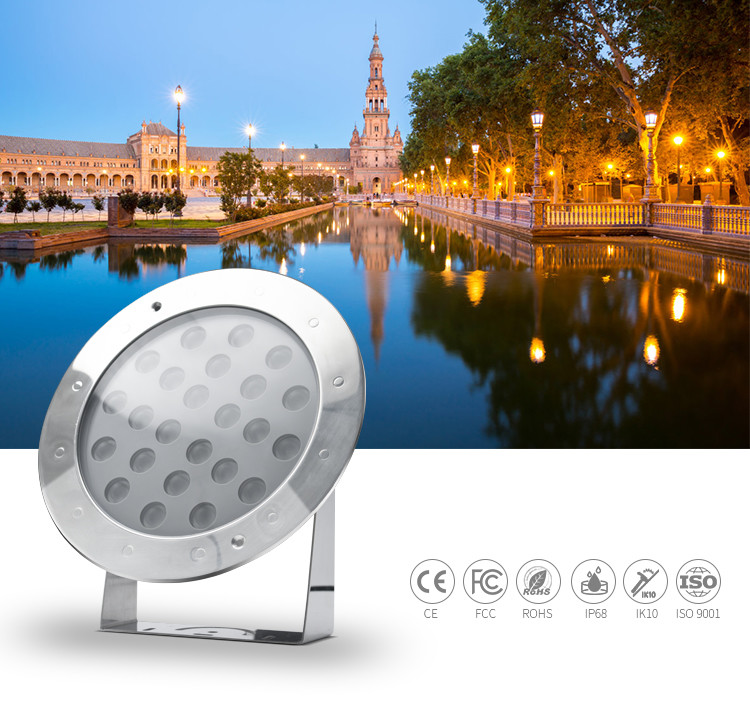 24V RGB Color Underwater LED Spotlights , Waterproof Led Pool Light 24 Watt underground