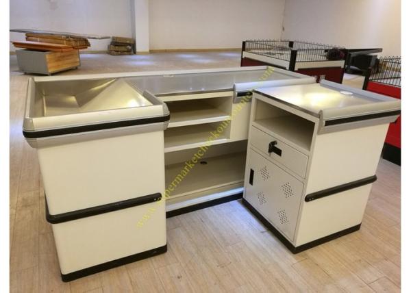 Buy cheap Retail White Supermarket Checkout Counter / Commercial Shop Counter Desk from wholesalers