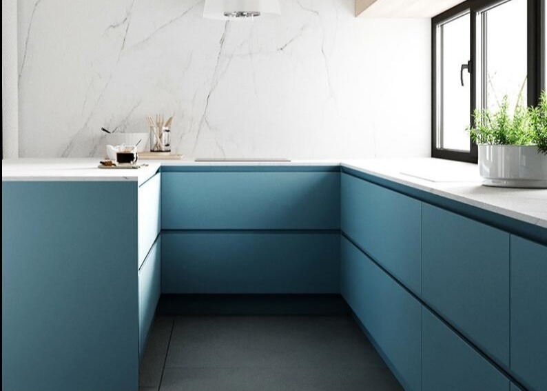 1.6M E1 Grade Wood Island Kitchen Cabinets Painted Island Quartz Top
