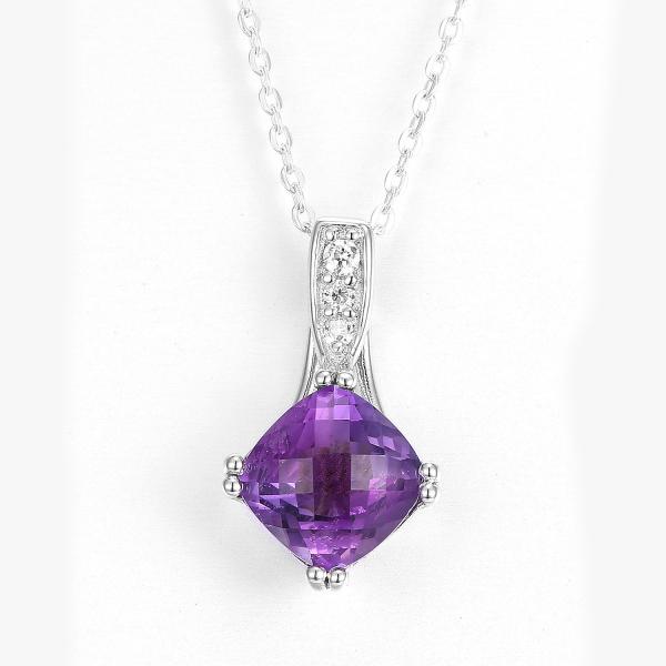 Buy cheap Rhodium Sterling Silver Gemstone Pendants 10mm Square Stone Necklace from wholesalers