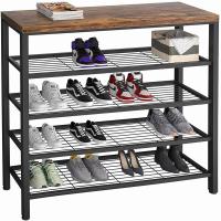 Buy cheap Rustic Large 5 Tier Metal 18 Pair Shoe Rack Unit With Wood Board product