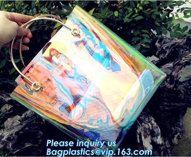 Custom PVC Tote Bag Fashion Lace PVC Tote Bag With Neon, Shoulder Tote Bag Beach Bag Shopper BagBeach Bag, WALLET, CLUTC