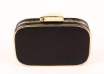Elegant Black Satin Clutch Bag Metal Frame With Removable Metal Chain