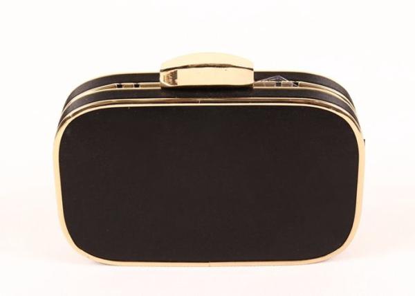 Buy cheap Elegant Black Satin Clutch Bag Metal Frame With Removable Metal Chain from wholesalers