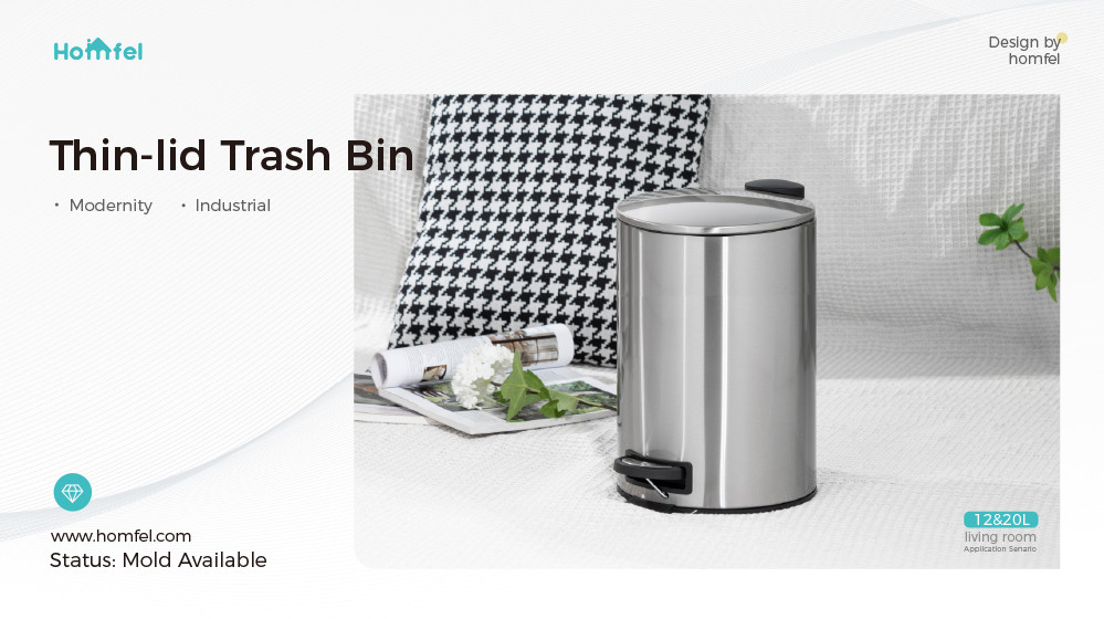 30L Soft Close Round Armor Pedal Trash Bin For Bathroom Waste Management