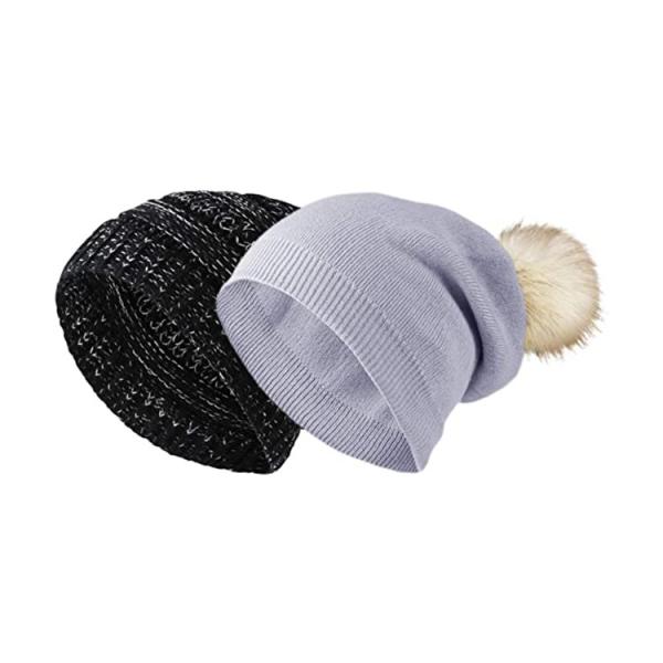 Buy cheap Winter Women 58cm Knit Beanie Hats Fur Ball Cap Pom Poms from wholesalers