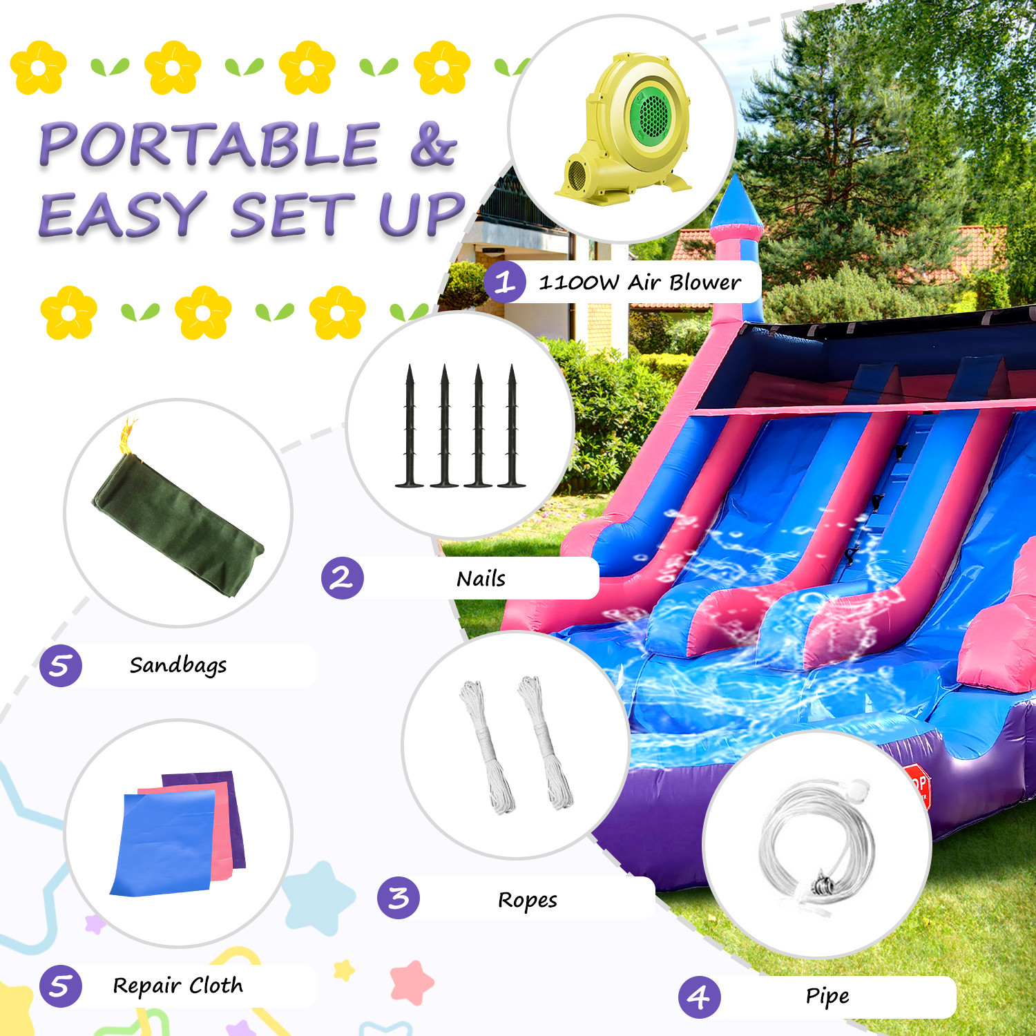 Outdoor Commercial Double Lane Inflatable Water Slides With Pool