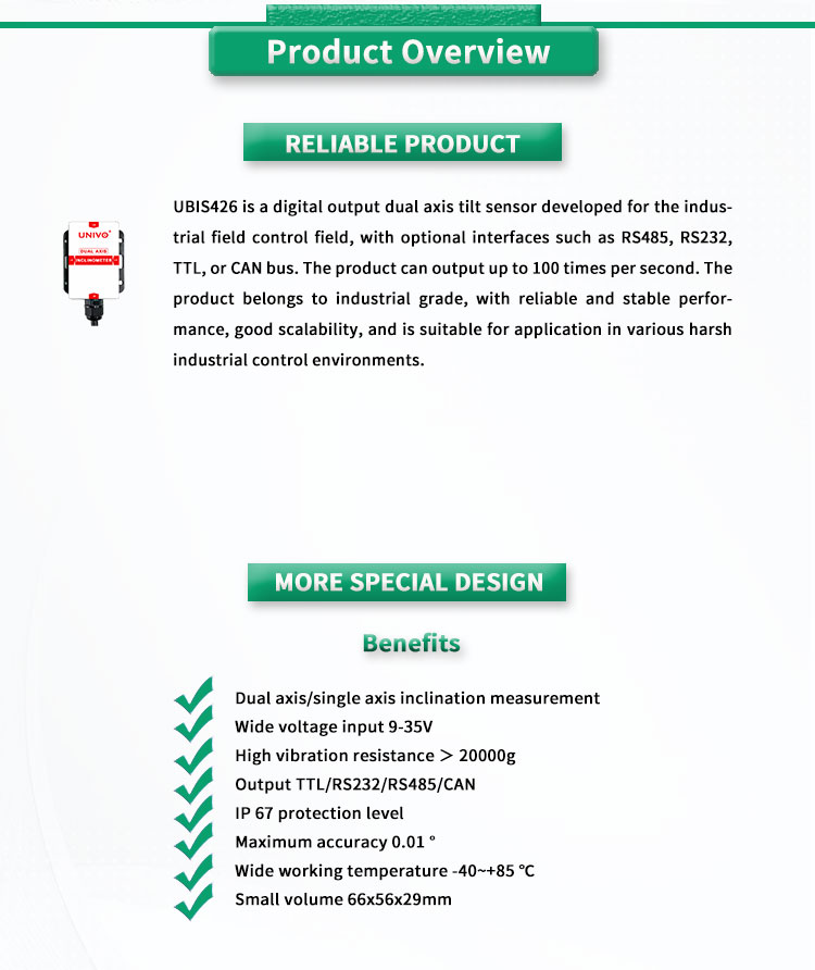UNIVO UBIS-426Y Analog/Digital Inclinometer Sensor for X-Y Measurement Industrial Grade