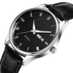 Brown Leather Strap Mens Wrist Watch Dual Calendar Luminous Quartz Anti Fog
