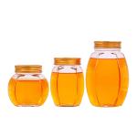 Metal Lid Glass Honey Jar Hexagon Shape Recyclable Food Storage Container