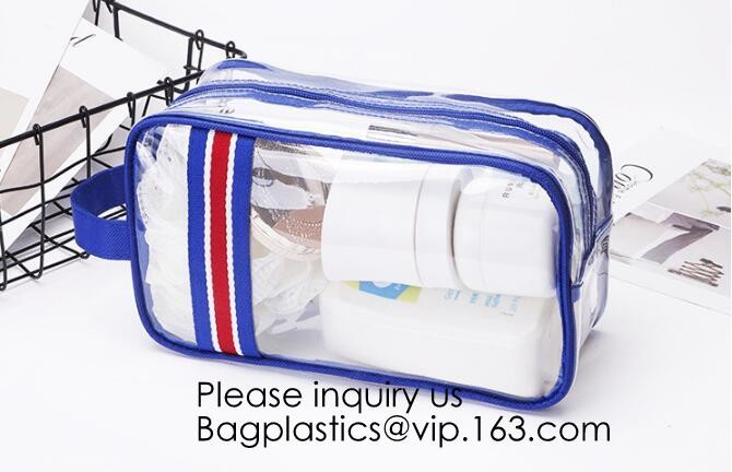 Clear Zipper Pouch with Strap Makeup Bag PVC Cosmetic Pouch,Printing Clear k Cosmetic PVC Pouch, bagease, bagplast